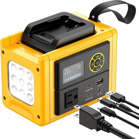 LIVOWALNY 350W Portable Power Inverter Compatible with DeWALT 20V Battery (Tool Only), Compact Station: 2x70W USB-C PD, AC, USB-A, 12V DC, 800lm LED & Display – Camping, Jobsite, Road Trip, Emergency in Kuwait