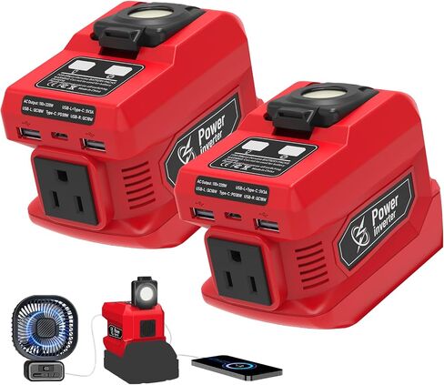 220W Power Inverter Compatible with Dewalt 20V Battery | DC 20V to AC 110V-120V Portable Power Generator, Inverter with 2 USB Ports &1 Type-C &1 AC Outlet, 400 Lumen LED Light in Saudi Arabia