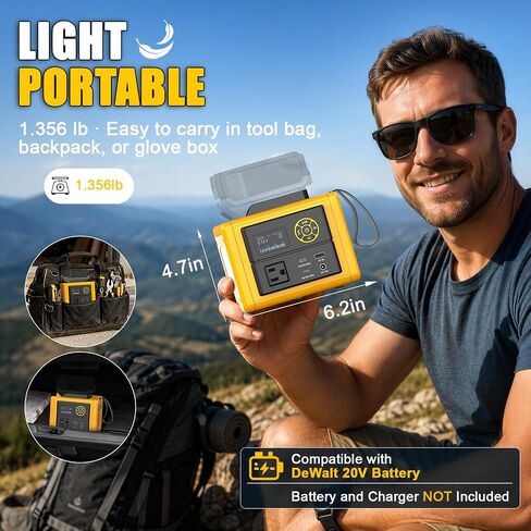LIVOWALNY 350W Portable Power Inverter Compatible with DeWALT 20V Battery (Tool Only), Compact Station: 2x70W USB-C PD, AC, USB-A, 12V DC, 800lm LED & Display – Camping, Jobsite, Road Trip, Emergency in Kuwait