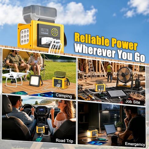 LIVOWALNY 350W Portable Power Inverter Compatible with DeWALT 20V Battery (Tool Only), Compact Station: 2x70W USB-C PD, AC, USB-A, 12V DC, 800lm LED & Display – Camping, Jobsite, Road Trip, Emergency in Kuwait