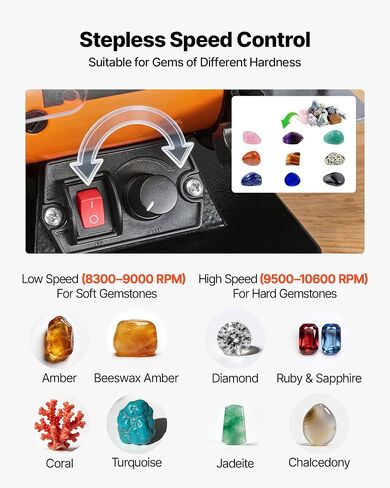 VEVOR Bench Buffer Polisher, 8300-10600 RPM Adjustable Speed, Polishing & Buffing Machine with Grinding, Fiber, and Wool Wheels, 100-Piece Accessory Kit, for Jewelry, Wood, Metal, Raw Stone, Jade DIY in Kuwait