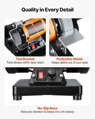 VEVOR Bench Buffer Polisher, 8300-10600 RPM Adjustable Speed, Polishing & Buffing Machine with Grinding, Fiber, and Wool Wheels, 100-Piece Accessory Kit, for Jewelry, Wood, Metal, Raw Stone, Jade DIY in Kuwait