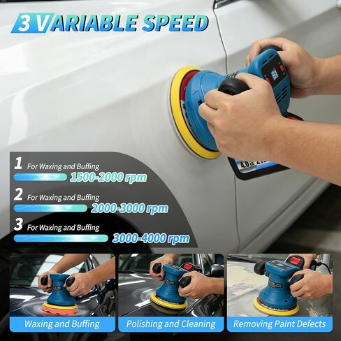6 Inch Cordless Car Buffer Polisher Kit, 21V Pulidora Inalambrica With 2x4.0Ah Batteries, 18PCS Attachments & LED Display, Random Orbital for Car Detailing, Waxing, Scratch Removing in Kuwait