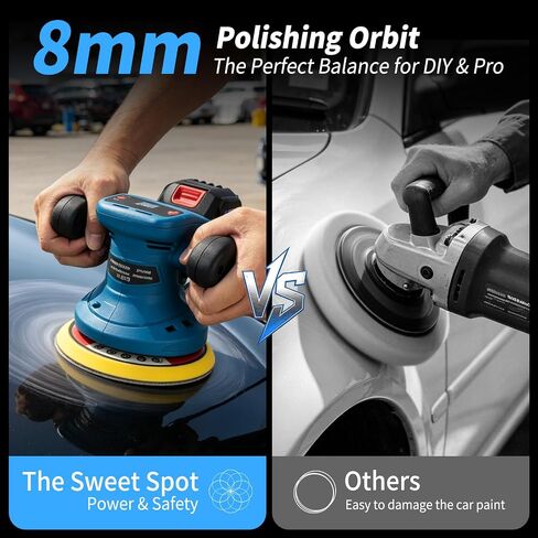 6 Inch Cordless Car Buffer Polisher Kit, 21V Pulidora Inalambrica With 2x4.0Ah Batteries, 18PCS Attachments & LED Display, Random Orbital for Car Detailing, Waxing, Scratch Removing in Kuwait