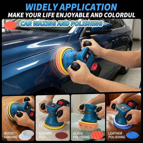 6 Inch Cordless Car Buffer Polisher Kit, 21V Pulidora Inalambrica With 2x4.0Ah Batteries, 18PCS Attachments & LED Display, Random Orbital for Car Detailing, Waxing, Scratch Removing in Kuwait