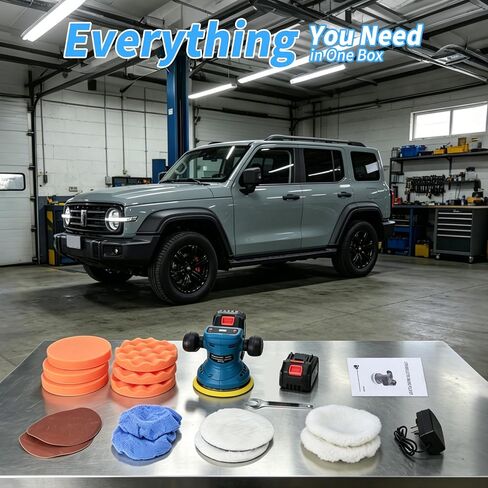 6 Inch Cordless Car Buffer Polisher Kit, 21V Pulidora Inalambrica With 2x4.0Ah Batteries, 18PCS Attachments & LED Display, Random Orbital for Car Detailing, Waxing, Scratch Removing in Kuwait