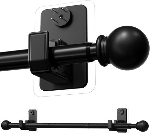 Black Curtain Rods for Windows 28 to 48 Inch - 5/8" Diameter Renter Friendly Curtain Rod, Brackets with Adhesive & Pin-Nail Mount System, Minimal Wall Damage in Saudi Arabia
