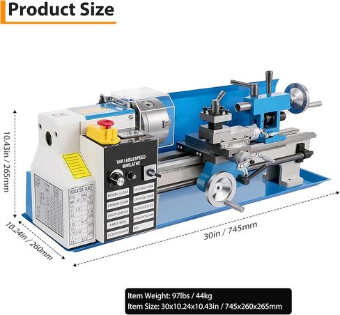 9"x30" Benchtop Metal Lathe, 1100W Variable Speed 0-2500 RPM Mini Lathe, Precision Metal Turning Lathe with 3-Jaw Chuck, Gears & Tool Box for DIY Metalworking Projects in Kuwait