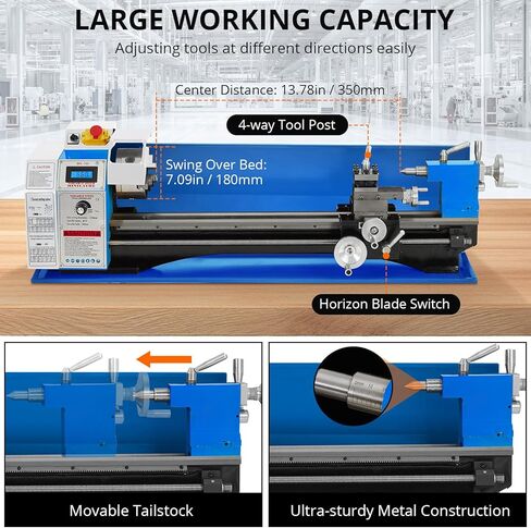 9"x30" Benchtop Metal Lathe, 1100W Variable Speed 0-2500 RPM Mini Lathe, Precision Metal Turning Lathe with 3-Jaw Chuck, Gears & Tool Box for DIY Metalworking Projects in Kuwait