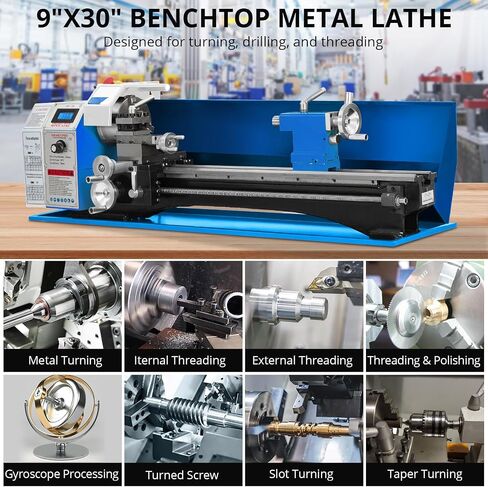 9"x30" Benchtop Metal Lathe, 1100W Variable Speed 0-2500 RPM Mini Lathe, Precision Metal Turning Lathe with 3-Jaw Chuck, Gears & Tool Box for DIY Metalworking Projects in Kuwait