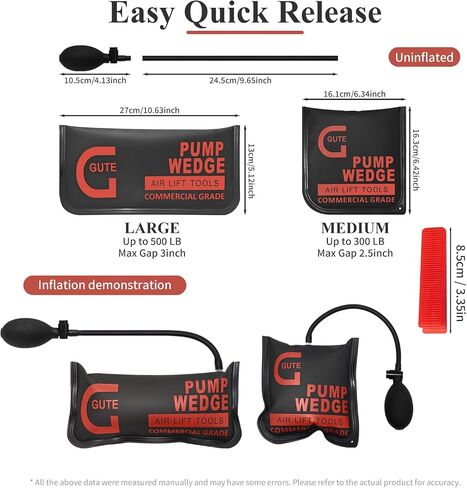 Gute Air Wedge Bag Pump, 3 Pack Commercial Inflatable Air Wedge Bag Tool, Professional Leveling & Alignment Kit for Door Window Cabinet Installation, 330 lbs Load Capacity, with 4 Plastic Wedges in Kuwait