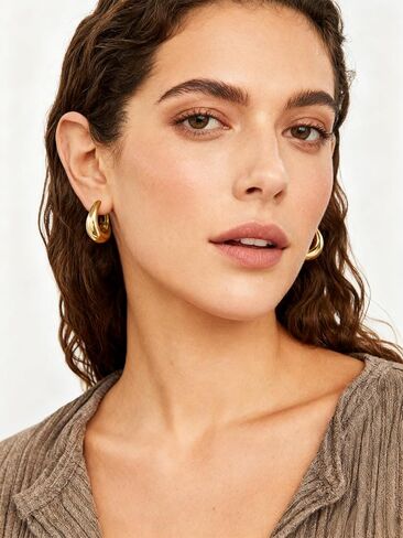 Rhinelife Gold Hoop Earrings for Women, 18K Gold Plated PVD Hypoallergenic Earrings, Trendy Everyday Jewelry Gift for Her, Mini Small Medium & Large Size in Saudi Arabia