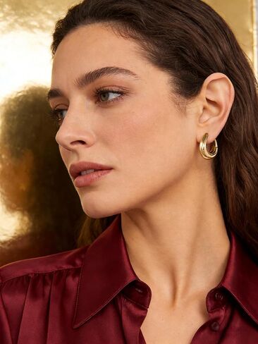 Rhinelife Gold Hoop Earrings for Women, 18K Gold Plated PVD Hypoallergenic Earrings, Trendy Everyday Jewelry Gift for Her, Mini Small Medium & Large Size in Saudi Arabia