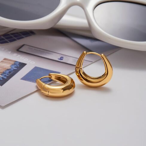 Rhinelife Gold Hoop Earrings for Women, 18K Gold Plated PVD Hypoallergenic Earrings, Trendy Everyday Jewelry Gift for Her, Mini Small Medium & Large Size in Saudi Arabia