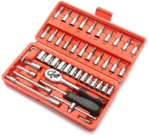 46-Piece Socket Wrench Set, 1/4-Inch Drive Ratchet Socket Set with Metric Sockets, Extension Bars, Screwdriver Bits & Carry Case, Home Auto Repair Tool Kit in Kuwait