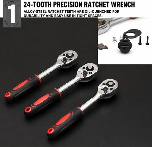 46-Piece Socket Wrench Set, 1/4-Inch Drive Ratchet Socket Set with Metric Sockets, Extension Bars, Screwdriver Bits & Carry Case, Home Auto Repair Tool Kit in Kuwait