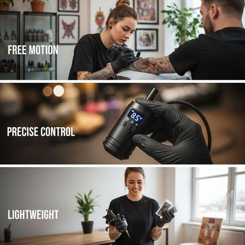 2 In 1 Tattoo Battery Grip, Wireless Control Handle, LED Display, 4.8V-12V Voltage, 3 Needles, Compatible with Most Rotary Tattoo Machines in Kuwait
