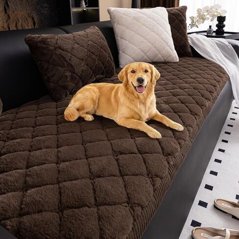 Faux Fur Couch Cover for Dogs Washable, Soft Fuzzy Thick Pet Couch Covers for 3 Cushion Sofa Pet Friendly, Anti Slip Plaid Sofa Cover Dog Mat (Brown,28"x70") in Saudi Arabia