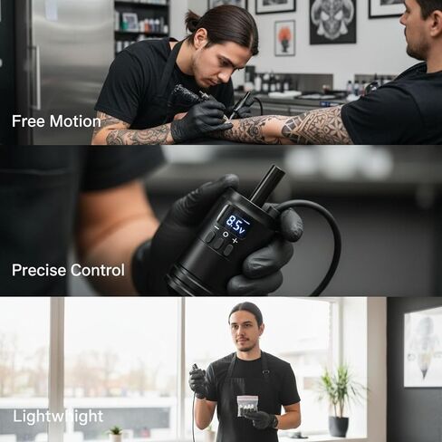 2 In 1 Tattoo Battery Grip, Adjustable Wireless Control Handle, Tattoo Pen Kit with LED Display and 3 Needles, 4.8 V to 12 V Voltage, Compatible with Most Rotary Tattoo Machine in Kuwait
