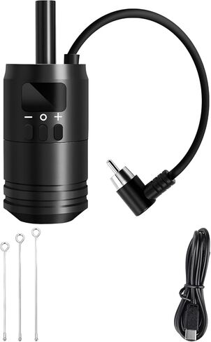 2 In 1 Tattoo Battery Grip, Adjustable Wireless Control Handle with LED Display and 3 Needles, 4.8V-12V Voltage, Compatible with Most Rotary Tattoo Machine in Kuwait