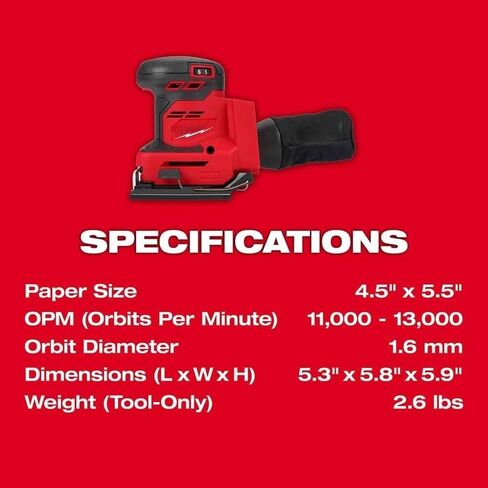 2649-20 for Milwaukee M18 1/4 Cordless Orbital Sheet Sander - Bare Tool | Power Random Orbit Sanders Length 5.2 in Height 5.9 in Width 5.6 in in Kuwait