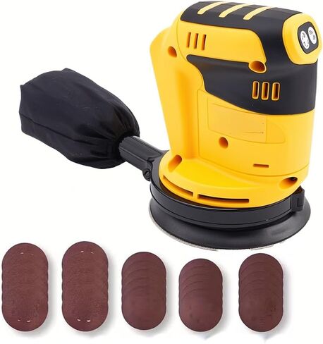 Variable-speed handheld sanding machine, equipped with 30 sandpaper sheets and a dust collection bag, suitable for woodworking, cabinets, furniture and DIY surface treatment. in Kuwait