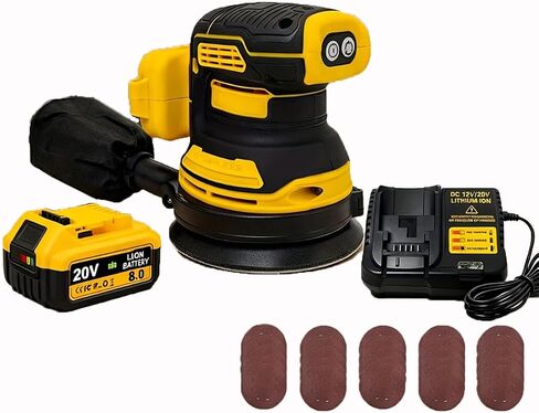 Cordless Brushless Track Sander for 20V MAX Battery, 5-Inch Sanding Surface, and Variable Speed Settings, Includes 25 Sheets of Sandpaper and One Dust Bag (Tools + 1 battery) in Kuwait