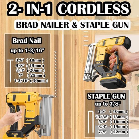 Electric Nail Gun for Dewalt 20V Battery, 18 Gauge 2 in 1 Brad Nailer Cordless，Brushles Staple Gun with 1000pcs Nails and 1000pcs Staples Included for Home Improvement, DIY (No Battery) in Kuwait
