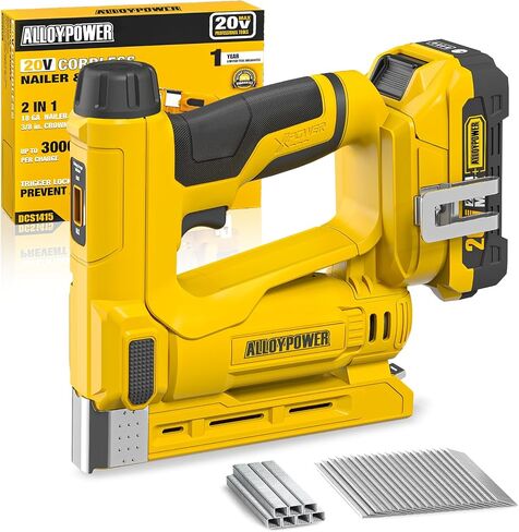 ALLOYPOWER 18 Gauge Nail Gun Battery Powered, 2 in 1 Cordless Brad Nailer/Electric Stapler with 2.0Ah Battery and Charger,1000pcs Nails and 500pcs Staples Included for Home Improvement & Woodworking in Kuwait