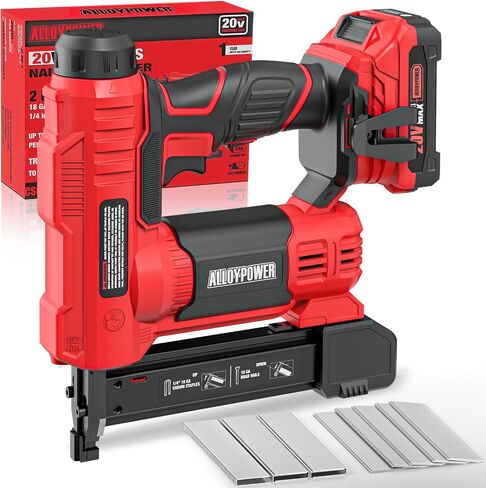 ALLOYPOWER 18 Gauge Nail Gun Battery Powered, 2 in 1 Cordless Brad Nailer/Electric Stapler with 2.0Ah Battery and Charger,1000pcs Nails and 500pcs Staples Included for Home Improvement & Woodworking in Kuwait