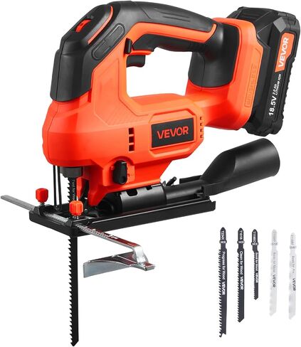 VEVOR 6.5 Amp Corded Jig Saw, 7/8" Jigsaw Tool for Woodworking, 3000 SPM & 6 Variable Speed, 0-45° Bevel Cuts, LED Light, 6 Blades, 4 Orbital Settings for Straight/Curve/Circle Cutting in Kuwait