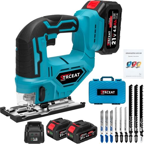 21V Cordless Jigsaw Tool, Electric Jig Saw with 2× 2.0Ah Batteries, 0°-45° Bevel Cuts, 4 Orbital Settings for Wood Cutting, 2800SPM Variable Speed, Mini Jigsaw for Straight/Curve/Circle Cutting (Blue) in Kuwait
