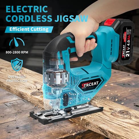 21V Cordless Jigsaw Tool, Electric Jig Saw with 2× 2.0Ah Batteries, 0°-45° Bevel Cuts, 4 Orbital Settings for Wood Cutting, 2800SPM Variable Speed, Mini Jigsaw for Straight/Curve/Circle Cutting (Blue) in Kuwait