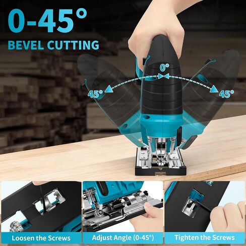 21V Cordless Jigsaw Tool, Electric Jig Saw with 2× 2.0Ah Batteries, 0°-45° Bevel Cuts, 4 Orbital Settings for Wood Cutting, 2800SPM Variable Speed, Mini Jigsaw for Straight/Curve/Circle Cutting (Blue) in Kuwait