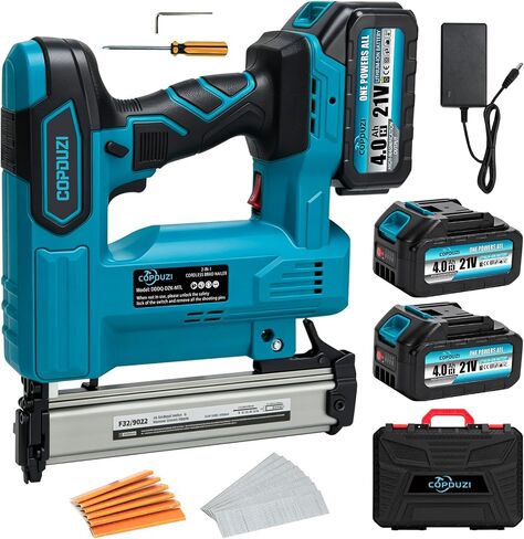 21V Cordless Nail Gun, 18 Gauge 2-in-1 Electric Brad Nailer With 2 * 4.0Ah Battery, Pistola De Clavos with 2000pcs Nails, Power Nailers Adjustable Depth for Wood, Upholstery & DIY Projects in Kuwait