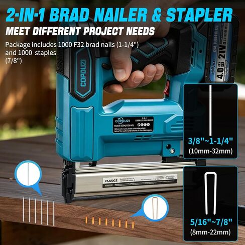 21V Cordless Nail Gun, 18 Gauge 2-in-1 Electric Brad Nailer With 2 * 4.0Ah Battery, Pistola De Clavos with 2000pcs Nails, Power Nailers Adjustable Depth for Wood, Upholstery & DIY Projects in Kuwait