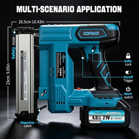 21V Cordless Nail Gun, 18 Gauge 2-in-1 Electric Brad Nailer With 2 * 4.0Ah Battery, Pistola De Clavos with 2000pcs Nails, Power Nailers Adjustable Depth for Wood, Upholstery & DIY Projects in Kuwait