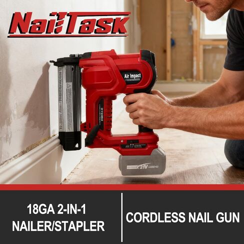 18GA Cordless Nail Gun and Stapler, 2-in-1 Brad Nailer, No Battery | Works with 18GA Brad Nails 3/4"-2", Tool-Free Depth Control, Compatible with Makita Battery, for Trim, Baseboards Upholstery in Kuwait