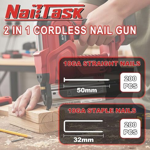 18GA Cordless Nail Gun and Stapler, 2-in-1 Brad Nailer, No Battery | Works with 18GA Brad Nails 3/4"-2", Tool-Free Depth Control, Compatible with Makita Battery, for Trim, Baseboards Upholstery in Kuwait