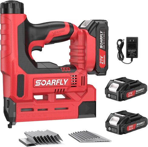 Nail Gun Battery Powered, 18 Gauge 2-in-1 Cordless Brad Nailer Stapler (Includes 2 × 2.0Ah Battery), Charger, 1500 Staples and Nails, Electric Staple Gun for Carpentry and Upholstery in Kuwait