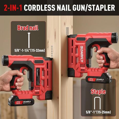 Nail Gun Battery Powered, 18 Gauge 2-in-1 Cordless Brad Nailer Stapler (Includes 2 × 2.0Ah Battery), Charger, 1500 Staples and Nails, Electric Staple Gun for Carpentry and Upholstery in Kuwait