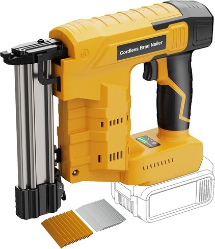 1-1/4" 18 Gauge Brad Nail Gun Compatible with Dewalt 20V MAX Battery(NO Battery), 2 in 1 Cordless Brad Nailer for Crown Staple, 2 Mode, Electric Nail Gun for Wood, Trim Work, DIY (Black and Yellow) in Kuwait