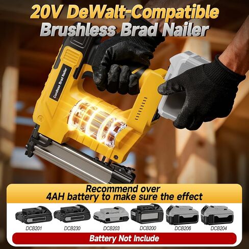1-1/4" 18 Gauge Brad Nail Gun Compatible with Dewalt 20V MAX Battery(NO Battery), 2 in 1 Cordless Brad Nailer for Crown Staple, 2 Mode, Electric Nail Gun for Wood, Trim Work, DIY (Black and Yellow) in Kuwait