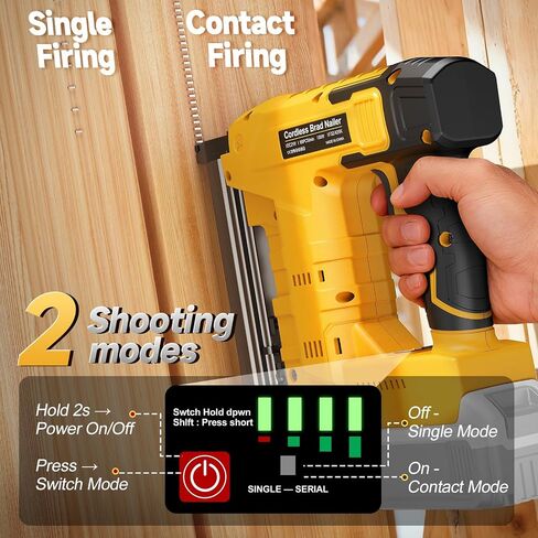 1-1/4" 18 Gauge Brad Nail Gun Compatible with Dewalt 20V MAX Battery(NO Battery), 2 in 1 Cordless Brad Nailer for Crown Staple, 2 Mode, Electric Nail Gun for Wood, Trim Work, DIY (Black and Yellow) in Kuwait