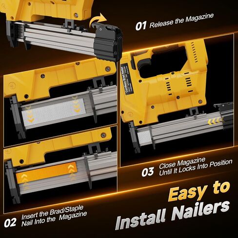 1-1/4" 18 Gauge Brad Nail Gun Compatible with Dewalt 20V MAX Battery(NO Battery), 2 in 1 Cordless Brad Nailer for Crown Staple, 2 Mode, Electric Nail Gun for Wood, Trim Work, DIY (Black and Yellow) in Kuwait