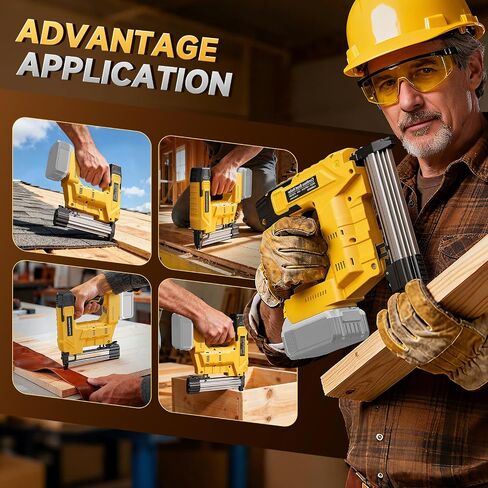 1-1/4" 18 Gauge Brad Nail Gun Compatible with Dewalt 20V MAX Battery(NO Battery), 2 in 1 Cordless Brad Nailer for Crown Staple, 2 Mode, Electric Nail Gun for Wood, Trim Work, DIY (Black and Yellow) in Kuwait