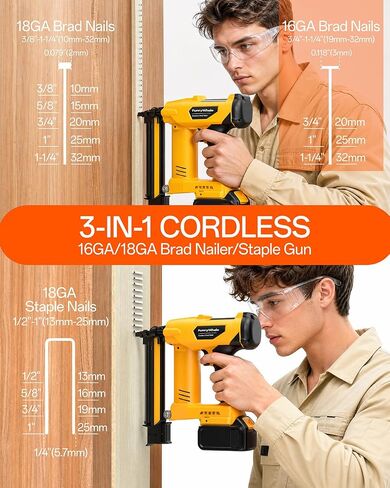 3-in-1 Cordless Brad Nailer Compatible with Dewalt 20V Battery(No Battery) | 16GA & 18 GA Finish Nailer, Brad Nailer, and Narrow Crown Staple Gun with Adjustable Depth,Tool-Free Jam Release in Saudi Arabia