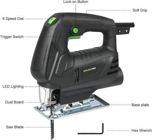 GALAX PRO 4.5Amp Jig Saw, Variable Speed ​​3000 RPM for Wood Cutting | 6-Speed Settings,Electric Jigsaw with LED Light, Adjustable Bevel Angle ±45° in Kuwait