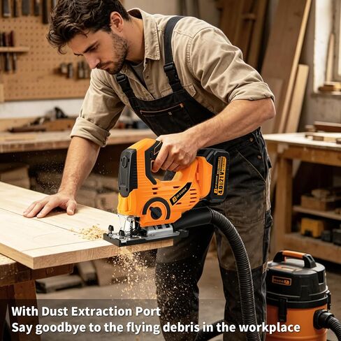JEXUGK Cordless Jigsaw, 21V Power Jig Saw with 2 x 4.0Ah Batteries, 4 Orbital Settings, ±45° Bevel Cuts, 3200 RPM Variable Speed Jigsaw Tool with 12 Blades, Jigsaw Cutter for Wood Metal Cutting in Kuwait