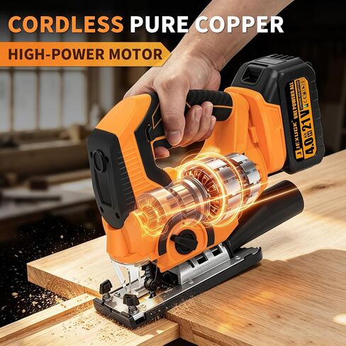 JEXUGK Cordless Jigsaw, 21V Power Jig Saw with 2 x 4.0Ah Batteries, 4 Orbital Settings, ±45° Bevel Cuts, 3200 RPM Variable Speed Jigsaw Tool with 12 Blades, Jigsaw Cutter for Wood Metal Cutting in Kuwait